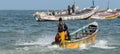 Unidentified Senegalese people sail on the coast of the Atlanti