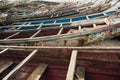 KAYAR, SENEGAL - JANUARY 17, 2020: Traditional painted wooden fishing boat in Kayar, Senegal. Africa Royalty Free Stock Photo