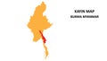 Kayin State and regions map highlighted on Burma myanmar map