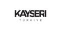 Kayseri in the Turkey emblem. The design features a geometric style, vector illustration with bold typography in a modern font.