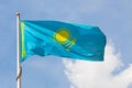 Kazak flag waving in mid air