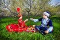 Kazakh couple in the garden