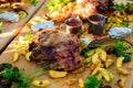 Kazakh dish baked leg of lamb with vegetables Royalty Free Stock Photo