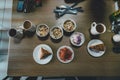 Kazakh family at breakfast in restaurant Royalty Free Stock Photo