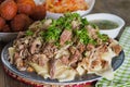 Kazakh national dish of meat and dough - Beshbarmak Royalty Free Stock Photo