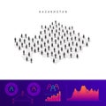 Kazakh people map. Detailed vector silhouette. Mixed crowd of men and women. Population infographic elements