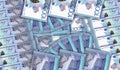 Kazakh Tenge KZT banknotes in a fan mosaic pattern 3d illustration