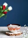 Kazakh tea bowl kese with tea on Nauryz festival