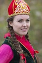 Kazakh woman in national costumes in Almaty, Kazakhstan.