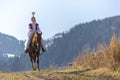 Kazakh woman on her horse, Almaty, Kazakhstan