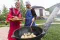 Kazakh women making bread, Almaty, Kazakhstan