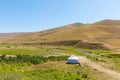 Kazakh yurt in Assy plateau in Tien-Shan mountain in Almaty, Kazakhstan,Asia at summer. Nature of green trees