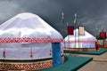 Kazakh yurt covered with white silk