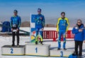 KAZAKHSTAN, ALMATY - FEBRUARY 25, 2018: Amateur cross-country skiing competitions of ARBA ski fest 2018. Participants