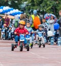 KAZAKHSTAN, ALMATY - JUNE 11, 2017: Children`s cycling competitions Tour de kids. Children aged 2 to 7 years compete in