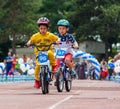 KAZAKHSTAN, ALMATY - JUNE 11, 2017: Children`s cycling competitions Tour de kids. Children aged 2 to 7 years compete in