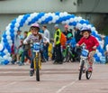 KAZAKHSTAN, ALMATY - JUNE 11, 2017: Children`s cycling competitions Tour de kids. Children aged 2 to 7 years compete in