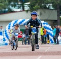 KAZAKHSTAN, ALMATY - JUNE 11, 2017: Children`s cycling competitions Tour de kids. Children aged 2 to 7 years compete in