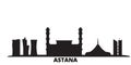 Kazakhstan, Astana city skyline isolated vector illustration. Kazakhstan, Astana travel black cityscape