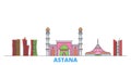Kazakhstan, Astana line cityscape, flat vector. Travel city landmark, oultine illustration, line world icons
