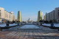 Kazakhstan capital city Astana winter street view sunny weather blue sky