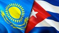 Kazakhstan and Cuba flags. 3D Waving flag design. Kazakhstan Cuba flag, picture, wallpaper. Kazakhstan vs Cuba image,3D rendering Royalty Free Stock Photo