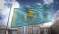 Kazakhstan Flag 3D Rendering on Blue Sky Building Background Royalty Free Stock Photo