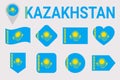 Kazakhstan, flag vector set. Different geometric shapes. Flat style. Kazakh flags collection. can use for sports