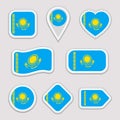 Kazakhstan flag vector stickers set. Different geometric shapes. Flat style. Kazakh flags collection. can use for sports