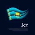 Kazakhstan flag. Vector stylized national design on dark background. Kazakh flag painted with abstract brush strokes, kz domain, Royalty Free Stock Photo