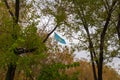 kazakhstan flag waving in the wind in autumn
