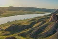 Kazakhstan Ili river view. Beautiful steppe landscape