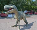 Kazakhstan, Qostanai, August 1, 2022. Dinosaur sculpture in the central park