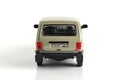 Kazakhstan, Kostanay, January 12, 2024. VAZ-2121 Lada Niva model in 1:24 scale on a white background. Russian SUV car