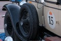 Kazakhstan, Kostanay, 2019-06-20, The 7th Peking to Paris Rally Motor Challenge. Close-up of a part of a retro car, a multiple