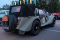 Kazakhstan, Kostanay, 2019-06-20, The 7th Peking to Paris Rally Motor Challenge. Retro car Morgan parked near the fence in the