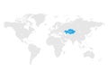 Kazakhstan marked by blue in grey World political map. Vector illustration