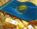 Kazakhstan flag on golden bars 3d concept illustration