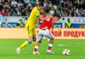 Kazakhstan national football team defender Aibol Abiken against Russia midfielder Ilzat Akhmetov