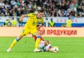 Kazakhstan national football team defender Aibol Abiken against Russia midfielder Ilzat Akhmetov