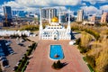 Kazakhstan. Nur Astana Mosque. Nur Astana Meshiti. White mosque with gold domes. Modern architecture of capital of the