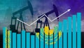 Kazakhstan oil industry concept. Economic crisis, increased prices, fuel default. Oil wells, stock market, exchange economy and