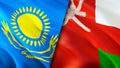 Kazakhstan and Oman flags. 3D Waving flag design. Kazakhstan Oman flag, picture, wallpaper. Kazakhstan vs Oman image,3D rendering Royalty Free Stock Photo