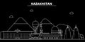 Kazakhstan silhouette skyline. Kazakhstan - Alma-ata, Astana vector city, kazakh linear architecture, line travel