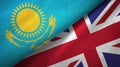 Kazakhstan and United Kingdom two flags textile cloth, fabric texture