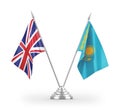 Kazakhstan and United Kingdom table flags isolated on white 3D rendering