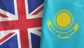 Kazakhstan and United Kingdom two flags textile cloth 3D rendering