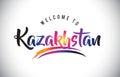 Kazakhstan Welcome To Message in Purple Vibrant Modern Colors.