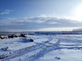 Kazakhstan, winter, traces, blue, skie Royalty Free Stock Photo