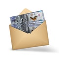20000 Kazakhstani notes inside an open brown envelope. money in an open envelope